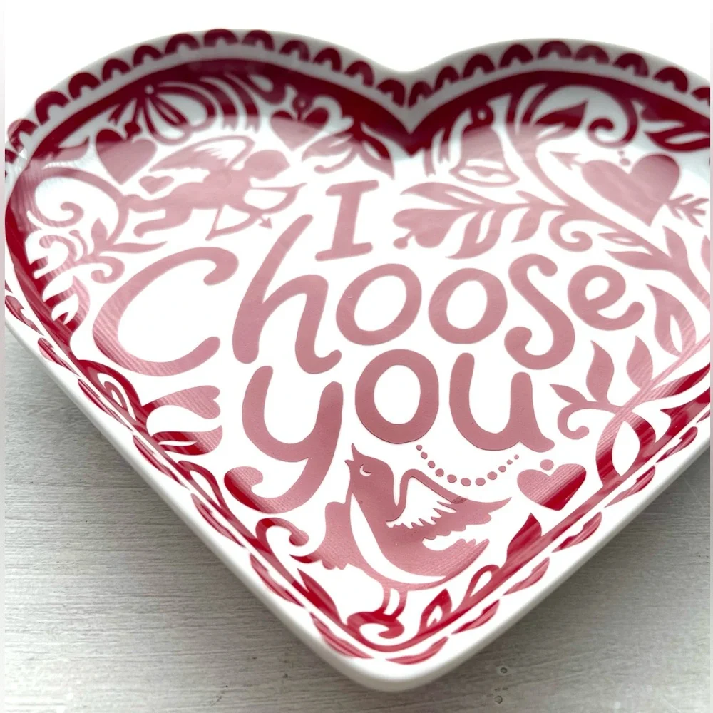 CRATE & BARREL KATE FORRESTER “I CHOOSE YOU” Ceramic Heart Plate VALENTINES DAY